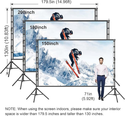 200inch Outdoor Projector Screen with Stand,XINLEMY Big Portable Projection Screen,16:9 4K HD Wrinkle-Free Rear Front Movie Screen with Carry Bag for Backyard Night RVing Home Theater