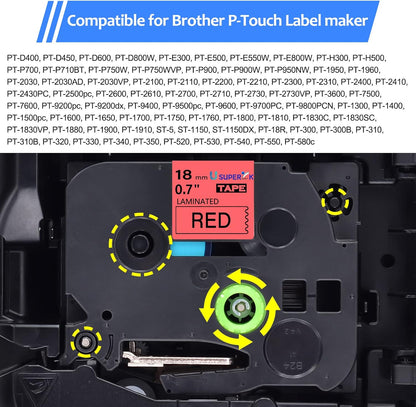 6PK Compatible for Brother P-Touch Label Maker Tape TZe-441 TZ-441 TZe441 TZ441 Black on Red 18mm 3/4 inch 0.7'' x 26.2ft Laminated TZe TZ Label Tape for PT-H500 PT-910BT PT-530 PT-550
