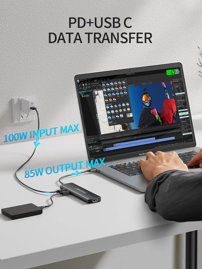 Lemorele USB C Hub 8-in-1 Adapter, USB-C Hub with 4K HDMI Output, 100W Power Delivery, USB 3.0 5Gbps Port, SD/TF Card Reader Adpater, Compatible for MacBook Pro, XPS, Chromebook and More（Black）