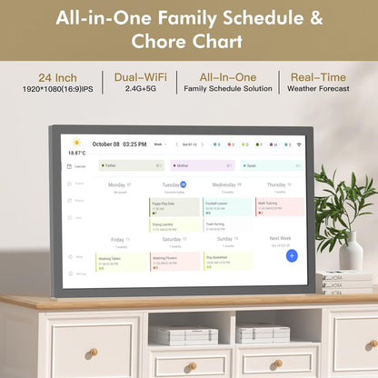 24" Smart Digital Calendar for-Family-Meal-Planner - Electronic Calendars for Chore Chart, Interactive Touchscreen Display for Family Schedules, Auto-Sync Google iCloud Outlook, Wall Mountable for Mom