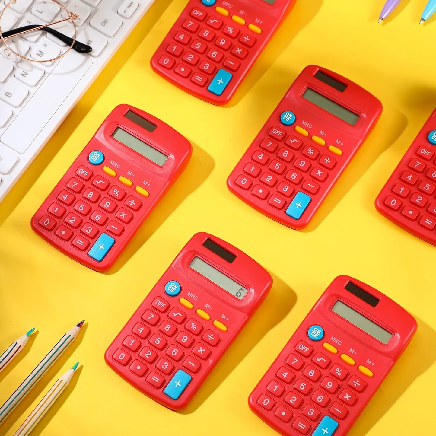 24 Pieces Basic Calculators for Students Small Pocket Size 8 Digit Display Mini Calculators Dual Powered Handheld for School Desktop Home(Red)