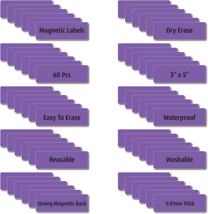Magnetic Dry Erase Magnets Labels 3x1 inches, Reusable Name Tags, Organizing Schedules in Office/Classroom. Work on Fridge/White Board (Purple 60Pcs)