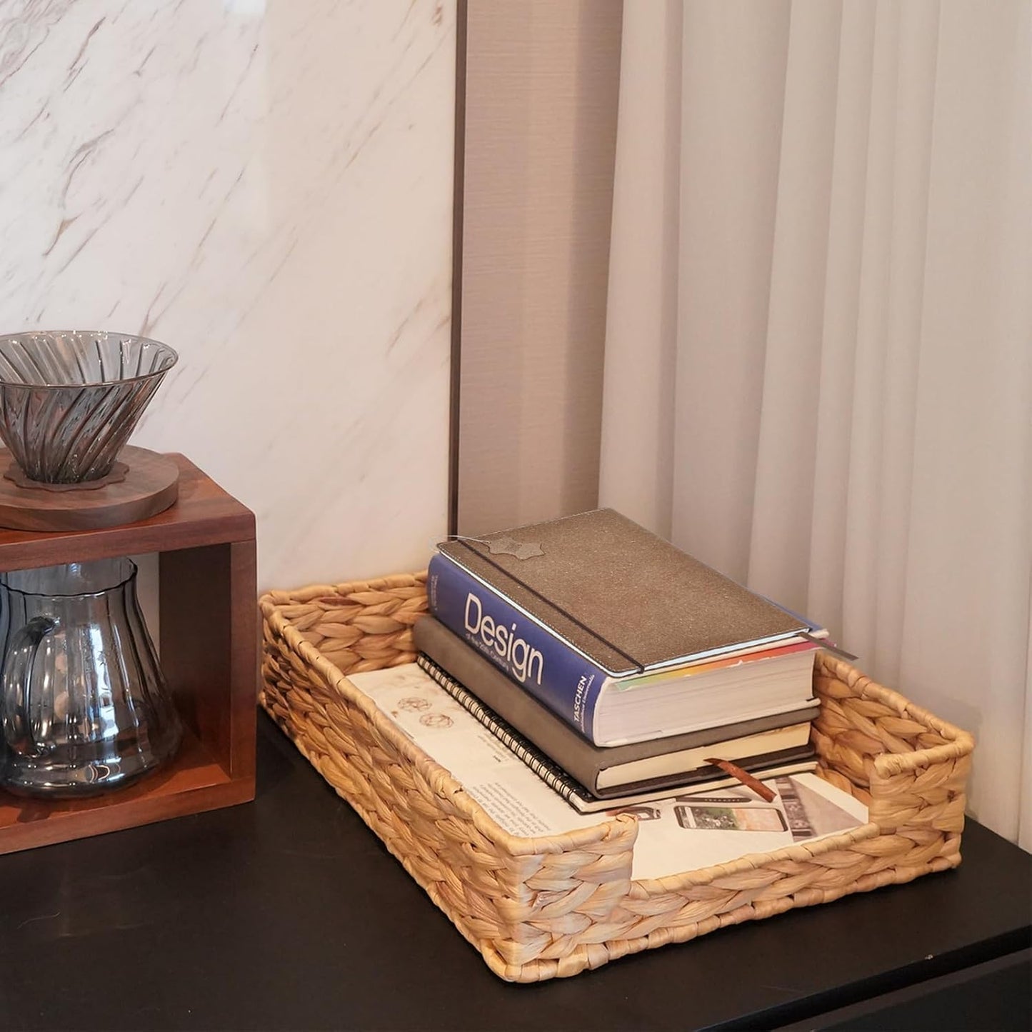 PINXIURY Water Hyacinth Letter Tray for A4 File Desk Mail Letter-Size Paper, Basket Woven Organizer, Magazine Files Storage, Office Document Organizer and Storage