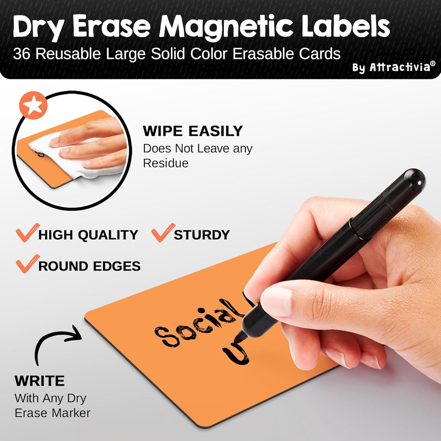 Dry Erase Magnetic Labels 5.6 x 3.7 in, Solid Colors, Large Dry Erase Magnets, 36-Pack, Colored Erasable Write-On All-Purpose Labels, for Office, Education, Home, Whiteboard