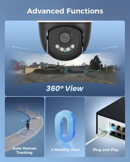 【360°View】 Hiseeu 12MP NVR 12 Pcs 5MP PoE PTZ Cameras, 350°Pan 90° Tilt，Auto Human Tracking, Human Vehicle Detect, 2 Way Audio, 7/24 Record&Playback，4TB HDD for Home Surveillance Outdoor Indoor