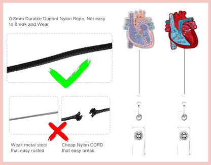 2Pcs Cardiac Badge Holder Heart Retractable Reel ID Card Funny Clip Anatomy Nurse Name Tag Holder Pediatrics Nursing Badge Clips for Medical Assistant Doctor Student Teacher Office Clinic