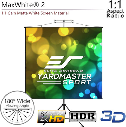 Elite Screens Yard Master Sport 96″ Portable Projector Screen, Dual Tripod/Wall Hanging 2-in-1, 1:1, MaxWhite Gain 1.1, Indoor/Outdoor with Carry Bag