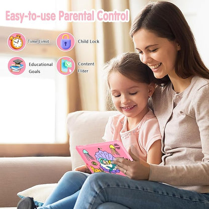 YINOCHE Kids Tablet for Kids 3-7 7'' Andoird Toddler Tablet for Toddlers with Case 32G Kids Tablets with Parental Controls WiFi Dual Camera GMS Certified Learning Toddler Toys for Girls (Pink1)