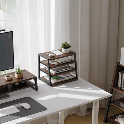 Fenge Desk Shelf Organizer, 4 Tier Desktop Shelf, Wood and Metal Office Shelves, Corner File Organizer for Office Supplies, Top of Desk Organizers and Accessories