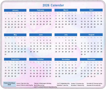 2026 Calendar Mouse Pad, Cute Calendar with Holidays Mouse Pads, Non-Slip Rubber Base Mousepad for Office Desk Computers Laptop