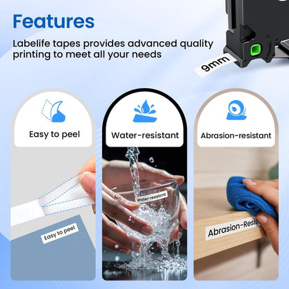 Labelife TZe-221 Label Maker Tape 9mm Compatible with Brother P Touch Label TZe TZ Tape 9mm 0.35 Laminated White 3/8 Inch TZe221 for Brother Ptouch PT D210 PTD220 PT-D200 PT-H110 PTD400,5-Pack