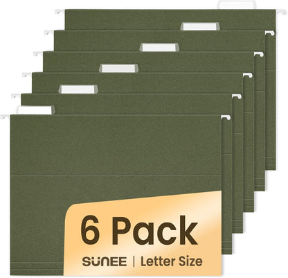 SUNEE Hanging File Folders, 6 Pack Letter Size Hanging File Folders with 1/5-Cut Tabs, Ideal for Home and Office Organization and Papers Classification,Green Colors