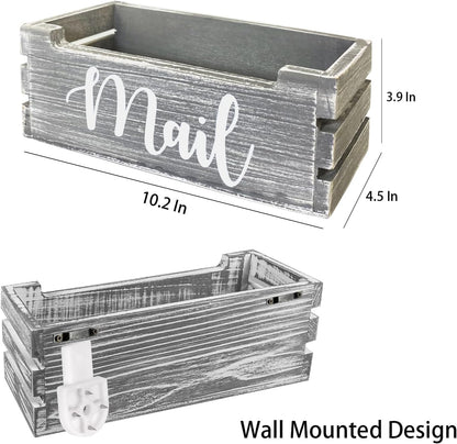Mail Organizer Mail Holder Countertop, Wood Mail Basket for Wall Table Desk, Envelope Bill Holder for Home Office Decor (Grey)