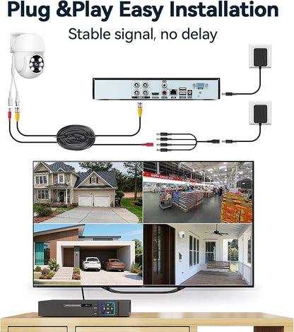 Wired Security Camera System Outdoor, 4pcs Pan/Tilt CCTV Cameras and 4CH 5MP Lite AHD TVI DVR (500GB HDD), 360° View Surveillance DVR Kit, Motion Detection, 24/7 Recording, Remote Access
