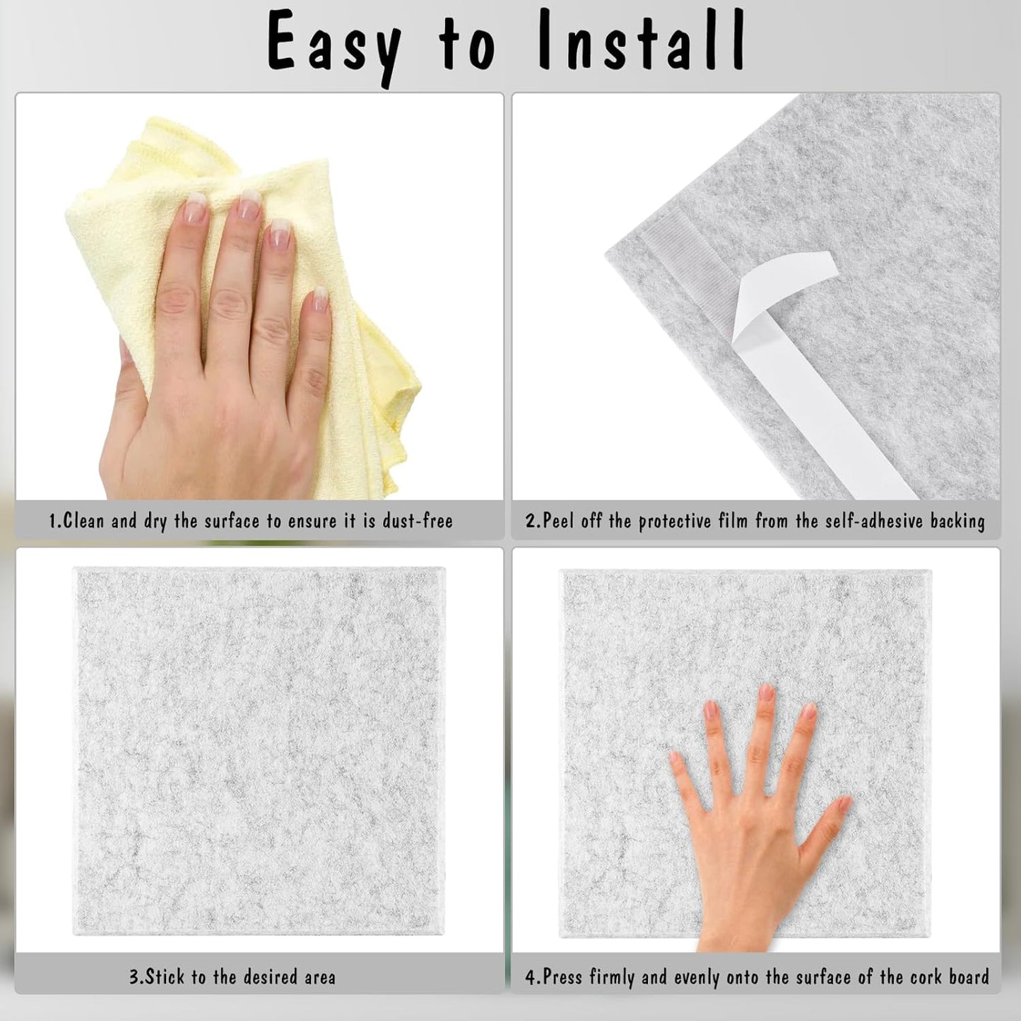 Large Cork Board 36" x 24", 6 Pack Felt Wall Tiles with Colored Pushpins, Bulletin Board with Removable Self-Adhesive Strips, Pin Board Cork Boards for Walls Office Home-Light Gray