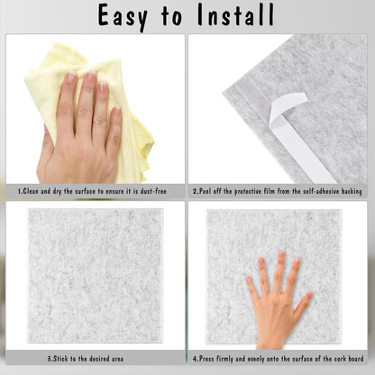 Large Cork Board 36" x 24", 6 Pack Felt Wall Tiles with Colored Pushpins, Bulletin Board with Removable Self-Adhesive Strips, Pin Board Cork Boards for Walls Office Home-Light Gray