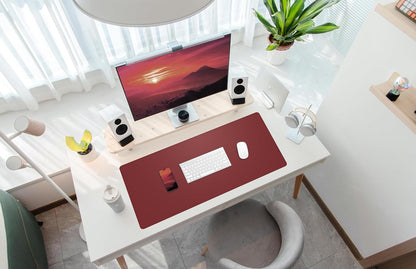 Desk Mat 31.5" x 17" Leather Desk Pad Protector with Natural Cork & PU Leather, Non-Slip Office Desk Mat, Double-Sided Large Mouse Pad, Waterproof Desk Pad for Office&Home (red)