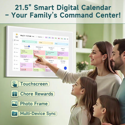 21.5 Inch Smart Digital Calendar – Electronic Chore Chart & Planner with 1920x1080P IPS Touchscreen, Weekly/Monthly Family Organizer for Wall or Desk, White 2025 New Version