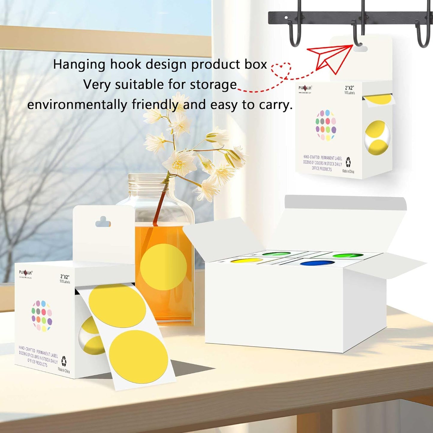 PARLAIM 2 inch Round Color-Code Dot Sticker Labels, 4 Rolls 2000 Adhesive Label Pack in Dispenser Box, Yellow