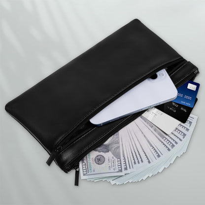 HAUTOCO 2 Pack Money Bag with Zipper 11x6.1 inch Money Pouch with Lined PU Leather Bank Bag Two Pockets Utility Wallet for Cash Check Receipt Coins Cosmetics