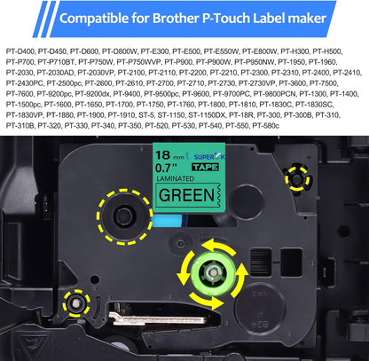 6PK Compatible for Brother P-Touch Label Maker Tape TZe-741 TZ-741 TZe741 TZ741 Black on Green 18mm 3/4 inch 0.7'' x 26.2ft Laminated TZe TZ Label Tape for PT-H500 PT-910BT PT-530 PT-550