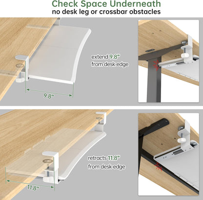 Extra Large Keyboard Tray Under Desk - Slide Out with Sturdy C-Clip Mount System, 31.5" (35.8" Including Clamps) x 11.8" Put-Out Keyboard Tray Computer Drawer for Ergonomic Typing, White
