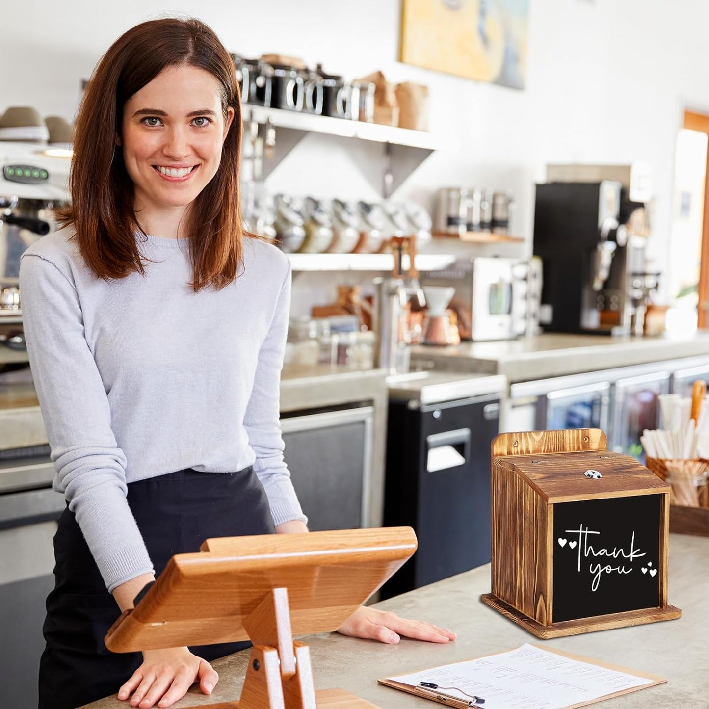 Suggestion Box with Slot Lock with 100 Suggestion Cards - Ballot, Donation, Comment Drop Box for Church, Office, Wedding - Wall Mount/Countertop