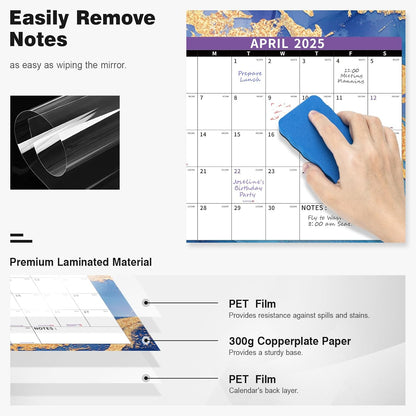 Ospelelf Large Dry Erase Wall Calendar 2025-2026 - 32'' x 48'' Yearly Laminated Calendar Monthly Family Calendar for Office, Use Jan 2025 - Dec 2026 (Marble)