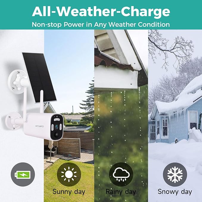 XMARTO 100% Wire-Free Solar Home Security Camera System Wireless, 4-Set 2K 4MP QHD CCTV Camera Kit with 4K 10CH Expandable WiFi NVR + 4 PCS Wire-Free Solar Security Cameras