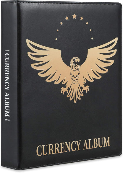 MUDOR 90 Pockets Dollar Bill Holders for Collectors, Premium PU Banknote World Currency Collection Album, Classic Paper Money Collecting Storage Book Album Binder Supplies (Black)