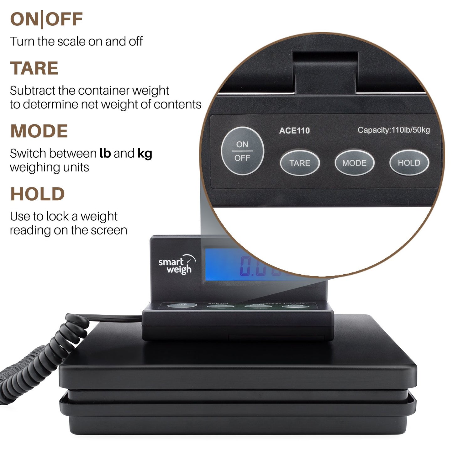 Smart Weigh Digital Shipping and Postal Weight Scale, 110 lbs x 0.1 oz, UPS USPS Post Office Scale