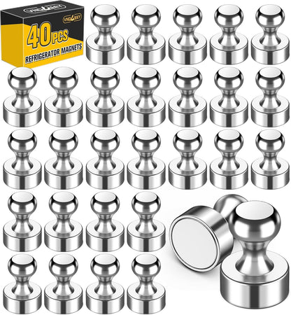VNDUEEY 40 Pcs Refrigerator Magnets, Rose Gold Strong Magnet for Whiteboard, Fridge Magnet, Small Push Pin Magnets Office, Classroom, Map (Silver)
