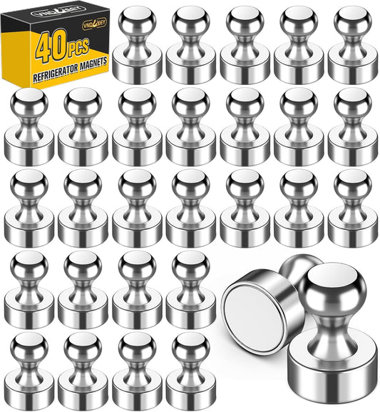 VNDUEEY 40 Pcs Refrigerator Magnets, Rose Gold Strong Magnet for Whiteboard, Fridge Magnet, Small Push Pin Magnets Office, Classroom, Map (Silver)