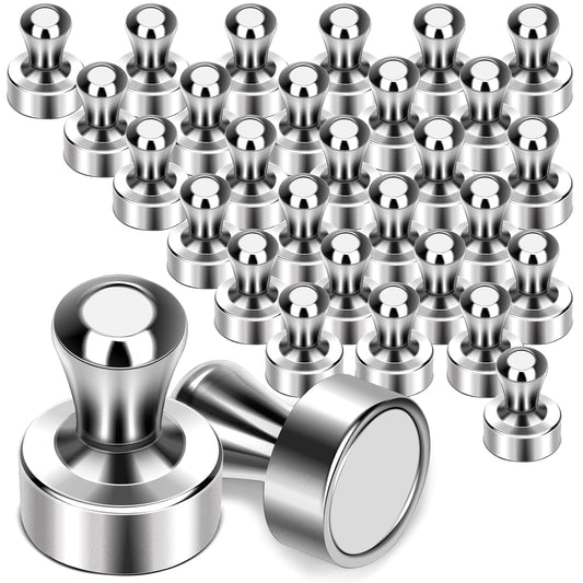MIKEDE 30 Pcs Silver Neodymium Magnetic Push Pins, Strong Magnets for Whiteboard, Refrigerator, Office, Classroom