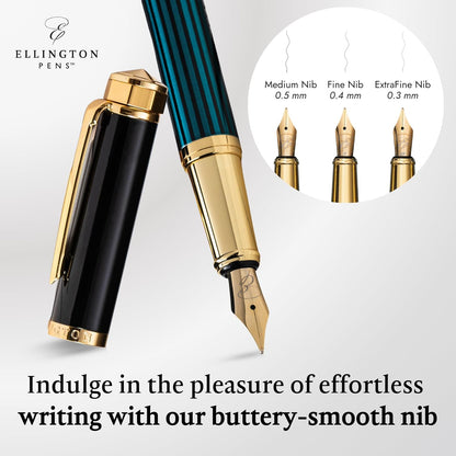 Luxury Fountain Pen Set- Fountain Pens for Writing - Smooth Extra Fine Nib - Includes Refillable Ink Converter, 3 Ink Cartridges [Black & Blue], Gift Box - Elegant Calligraphy