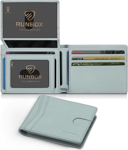 RUNBOX Wallet for Men Slim Rfid Leather 2 ID Window With Gift Box