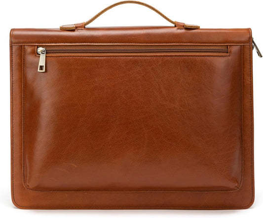 Handmade Vintage Crazy Horse Leather Portfolio Letter (A4) Size Notepad,Business Organizer Padfolio with Handle, for iPad Pro/Microsoft Surface Pro/13 inch Tablet (Non-Custom, Oil Wax-Brown)