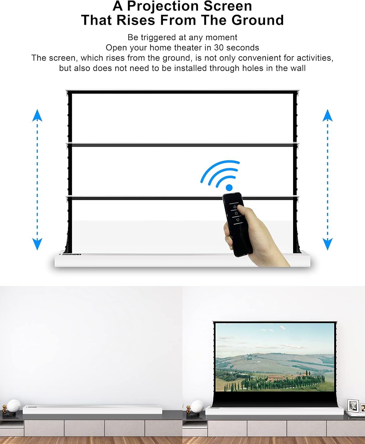 VIVIDSTORM-Screen Projector S 110 inch Motor Rollable Foldaway Portable Screen with White Cinema PVC, 4k 3D HD Gaming/Office Room,Compatible with Standard Projector,VWSDSTW110H