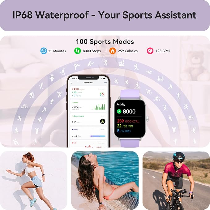Gydom Smart Watches for Women for Android & iPhone, Alexa Built-in, 1.8" Smartwatch with Heart Rate/SpO2/Sleep/Stress, IP68 Waterproof Fitness Tracker, 100+ Sports Modes, Purple