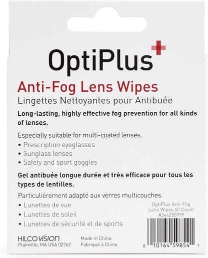 OptiPlus Anti Fog Lens Wipes l Pre-Moistened l Cleaning Wipes for Glasses, Laptops Screens, Smart Phones, Optical Lens, Goggles, Watch Screen and More l Defogging, Quick-Dry & Scratch-Free l 60 Count