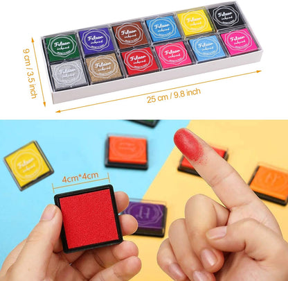 Finger Washable Ink Pads for Kids, 24 Pack Craft Ink Pad for Rubber Stamps Paper Wood Fabric (Pack of 24)