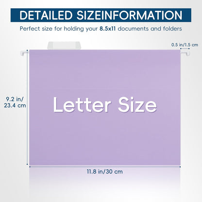 Hanging File Folders, 25 Pack Letter Size File Folders with 1/5-cut Tabs, Office Essentials for Filing Cabinet & Desk Storage