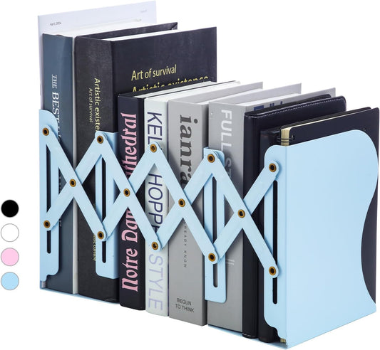 M&G Adjustable Bookends Book Ends for Shelves, Metal Bookend for Heavy Books, Desk Magazine File Organizer Holder Extends up to 20in, Book Stopper for Home, Office, Classroom (Blue)