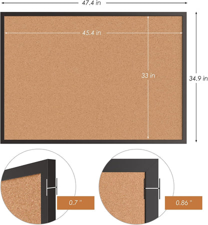 Board2by 2-Pack Cork Board Bulletin Board 36 x 48, Black Wood Framed 4x3 Corkboard, Office Board for Wall Cork, Large Wall Mounted Notice Pin Board with 32 Push Pins for School, Home & Office