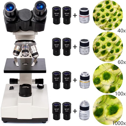 SELFIE CAT Binocular Laboratory Microscope, Binocular Compound Microscope 40X-5000X Magnification Electronic Eyepieces for Adults, Microscopes kit with Wide Field Lab Equipment