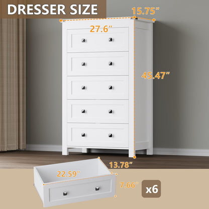 Tall 5-Drawer Dresser, Modern Wooden Storage Chest of Drawers, Dresser TV Stand, Wood Drawer Organizer with Metal Handles for Bedroom, Living Room, Hallway
