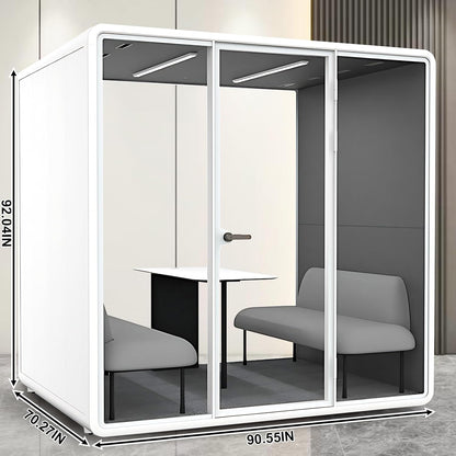 Office Sound Booth with Audio Privacy - Portable Soundproof Booth Includes White Frame with Curved Corners,Soundproof Room with Light,Fans, Magnetic Door Lock for Negotiation Room (70.08IN)