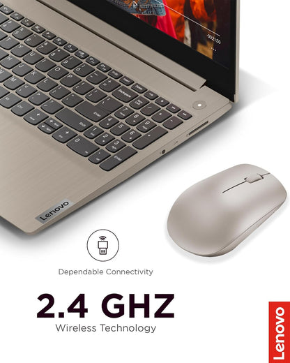 Lenovo 530 Wireless Mouse with Battery, 2.4GHz Nano USB, 1200 DPI Optical Sensor, Ergonomic for Left or Right Hand, Lightweight, GY50Z18988, Almond