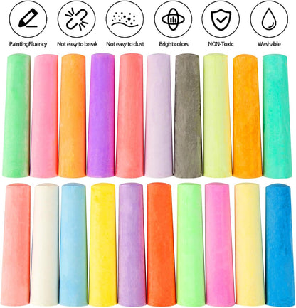 180PCS Sidewalk Chalks Set in 20 Colors, Non-Toxic, Washable Jumbo Outdoor Chalk for Kids, Pavement Chalk