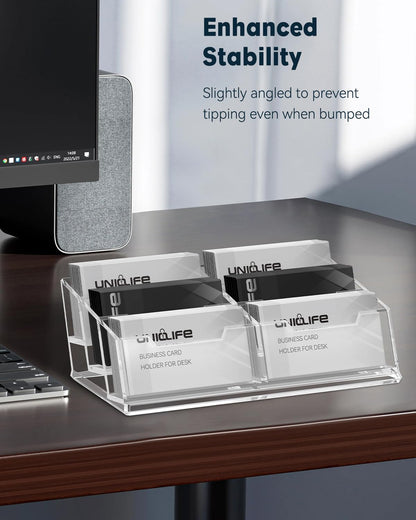Uniclife Acrylic Business Card Holder for Desk 6 Slots Clear Business Card Display Stand for Men & Women Desktop Business Card Organizer Card Stand for Office Home Exhibition, 360 Card Capacity